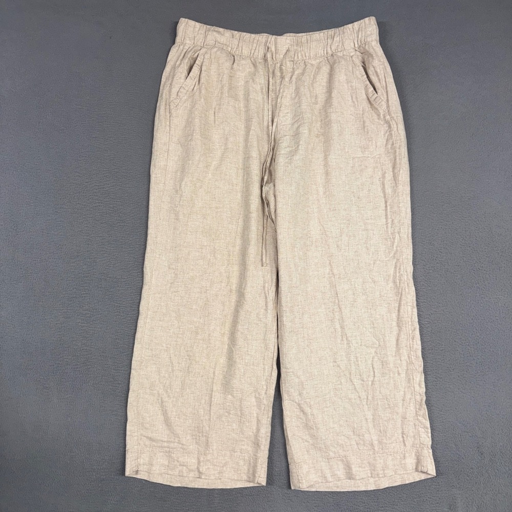 Lane Bryant Pants Womens 18 Beige Wide Leg Drawstring Casual Linen Blend NWT
